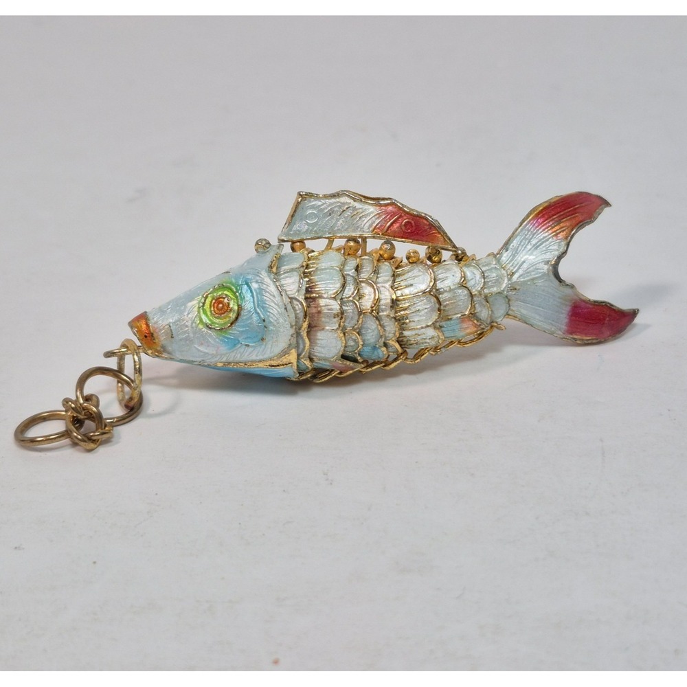 Vintage Articulated Cloisonné Enamel Koi Fish Pendant 3D 2.5" Long